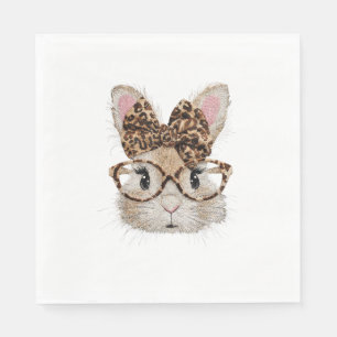 Serviette En Papier Lapin Mignon Visage Léopard Coquette Lunettes