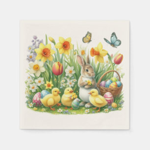 Serviette En Papier lapin/poulet de printemps classique/Vintage