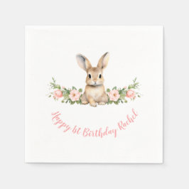Serviette En Papier Lapin Rose Floral fille 1er anniversaire