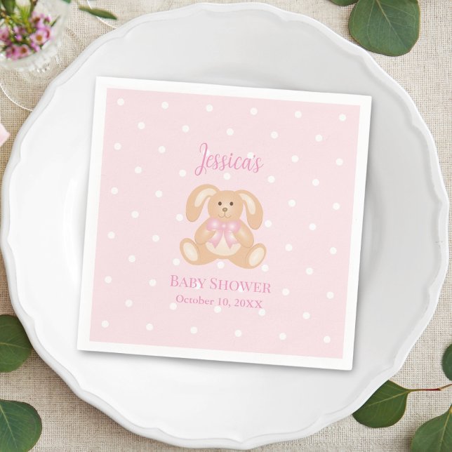 Serviette En Papier Lapin rose lapin mignon Pois mignon Baby shower fi (Créateur téléchargé)