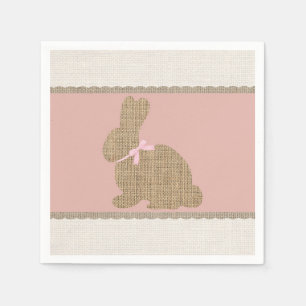 Serviette En Papier Lapin rustique rose et toile de jute Fête prénatal