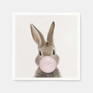 Serviette En Papier Lapin soufflant un bubble gum rose
