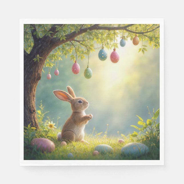 Serviette En Papier Lapin sous l'Oeuf de Pâques (Devant)