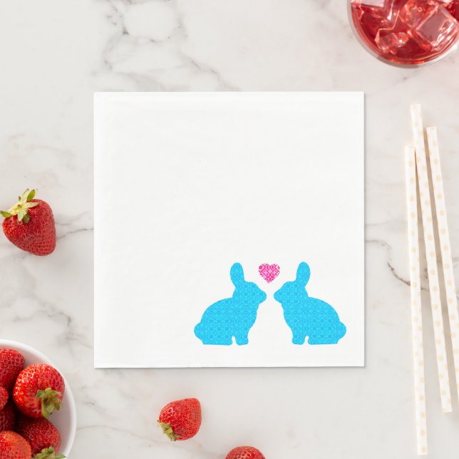 Serviette En Papier Lapins bleus et roses amoureux (En situation)