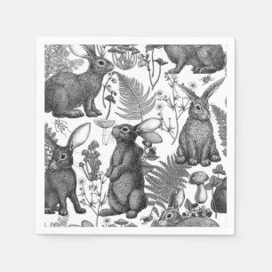 Serviette En Papier Lapins et flore boisée Napkins
