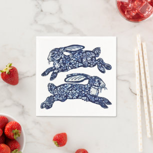Serviette En Papier Lapins Orientaux Bleus & Blancs Bunny Delft Dedham