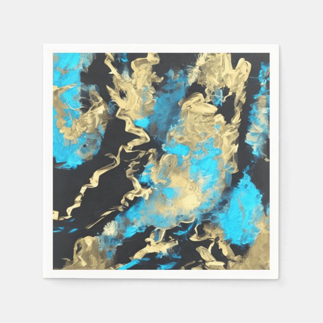 Serviette En Papier L'art Abstrait Turquoise et Or (Devant)