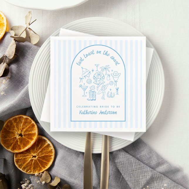 Serviette En Papier Last Toast on the Coast Blue Stripes Beach  (Créateur téléchargé)