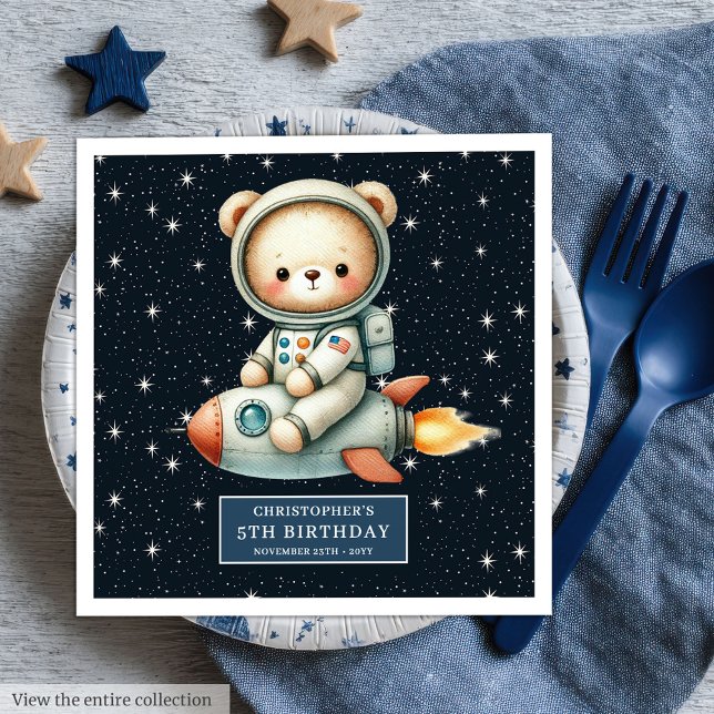 Serviette En Papier L'astronaute porte des serviettes pour l'anniversa (Astronaut Bear Napkins for Little Boy Birthday)