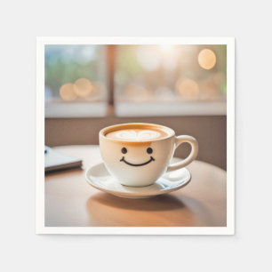 Serviette En Papier Latte Souriante Par Fenêtre Ensoleillée