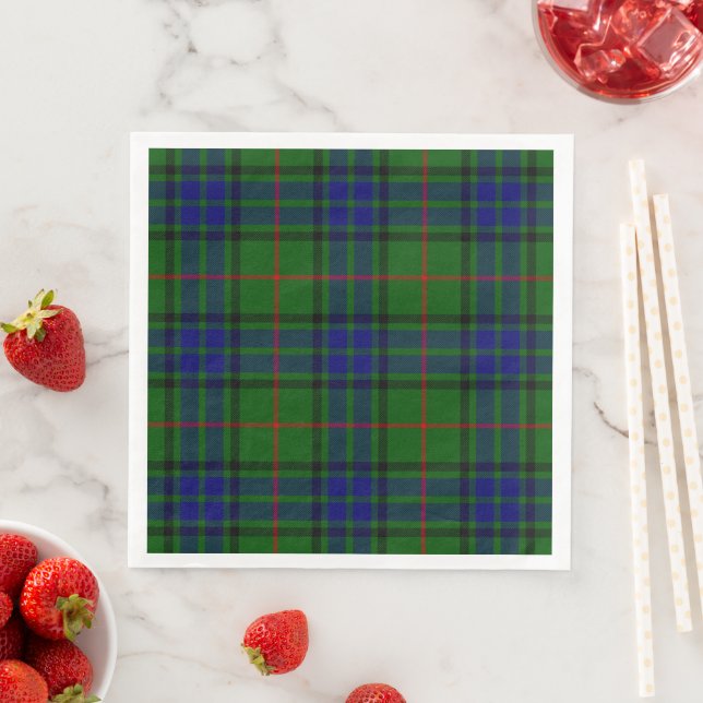 Serviette En Papier Lauder tartan bleu vert plaid (En situation)
