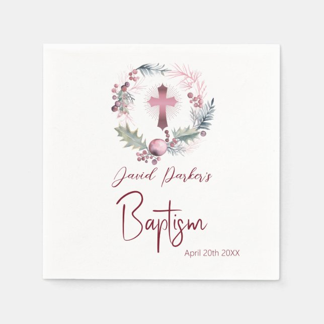 Serviette En Papier Laurel Garland rose Gold Baptême Christening (Devant)