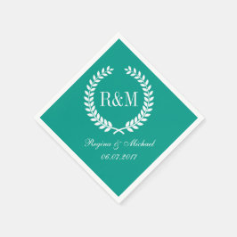Serviette En Papier Laurel Wreath Monogram Mariage Napkin Turquoise Bl