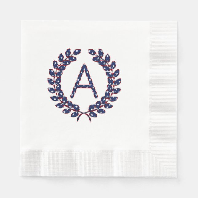 Serviette En Papier Laurel Wreath Monogramme A Étoiles et rayures USA (Devant)