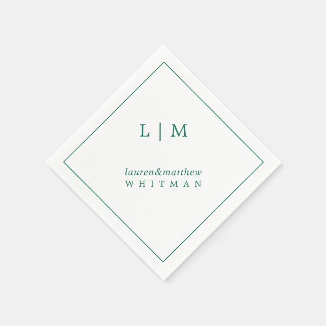 Serviette En Papier Lauren Emerald Green Monogramme Mariage élégant (Coin)