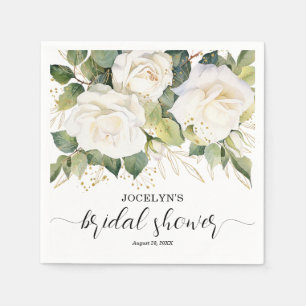 Serviette En Papier Lavage de Mariée aux Roses Blanches Élégantes