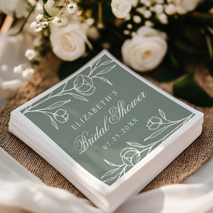 Serviette En Papier Lavage de Mariée Floral Esquisser Vert Sauge