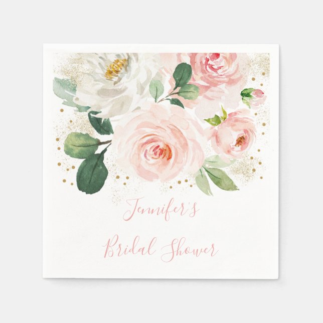 Serviette En Papier Lavage Rose Doré Floral Mariage (Devant)