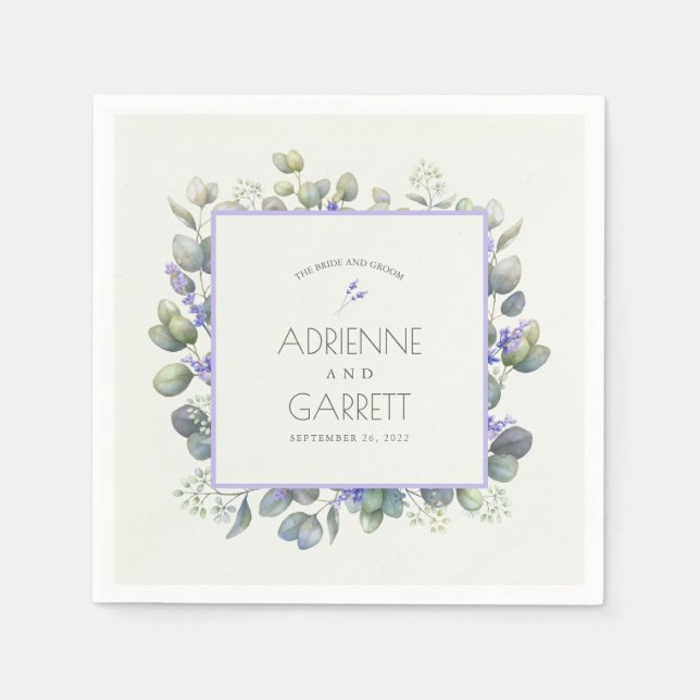 Serviette En Papier Lavande Avec Eucalyptus Vert Papier Mariage (Devant)