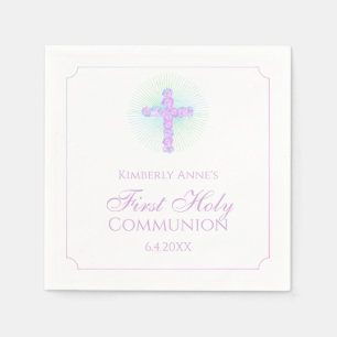 Serviette En Papier Lavande croisée florale de première communion