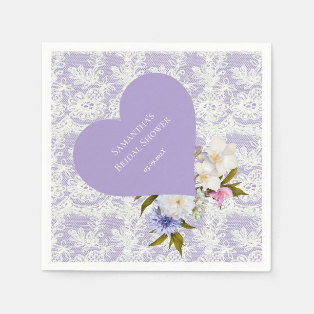 Serviette En Papier Lavande et Dentelle Baby Shower (Devant)