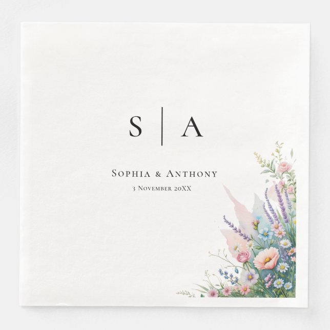 Serviette En Papier Lavande et Mariage Fleur sauvage serviettes (Devant)