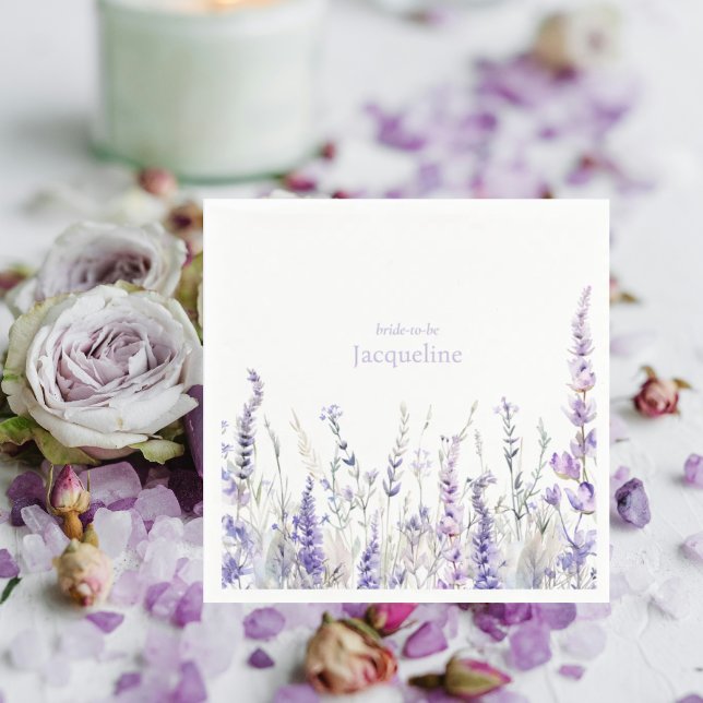 Serviette En Papier Lavande Fleur Personnalisé Nom Mariage (Créateur téléchargé)