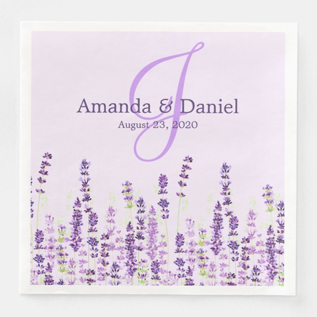 Serviette En Papier Lavande Fleurs violettes Légères (Devant)