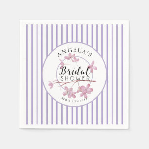 Serviette En Papier Lavande Rose Lilas Rayures Bridal Shower 