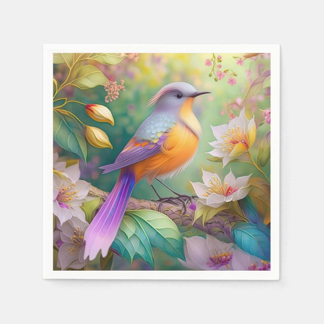 Serviette En Papier Lavande Tête Orange Breased Imaginaire Oiseau (Devant)