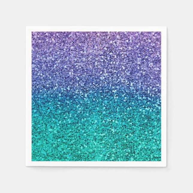 Serviette En Papier Lavande violet et Turquoise Aqua Green Sparkly Par (Devant)