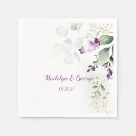 Serviette En Papier Lavande violette Plante et Mariage vert clair
