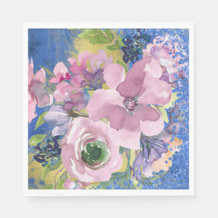 Serviette En Papier Lavender Blues Aquarelle Parties scintillant flora