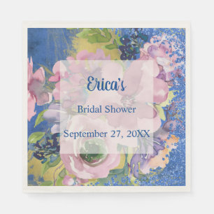 Serviette En Papier Lavender Blues Aquarelle Parties scintillant flora