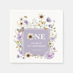 Serviette En Papier Lavender Boho Fleur sauvage Fille 1er fête d'anniv