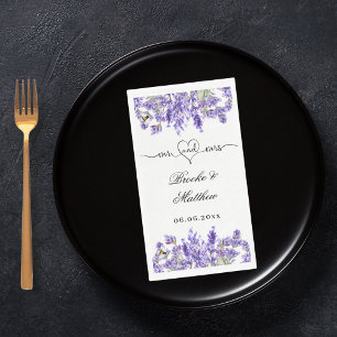 Serviette En Papier Lavender florals script m mrs coeur mariage