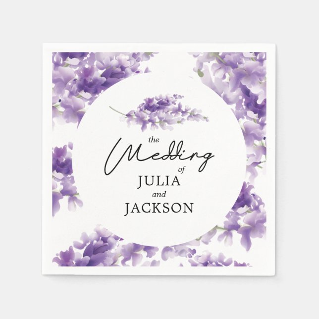 Serviette En Papier Lavender Mariage Élégant Personnalisé (Devant)