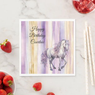 Serviette En Papier Lavender White Horse Stripes Anniversaire