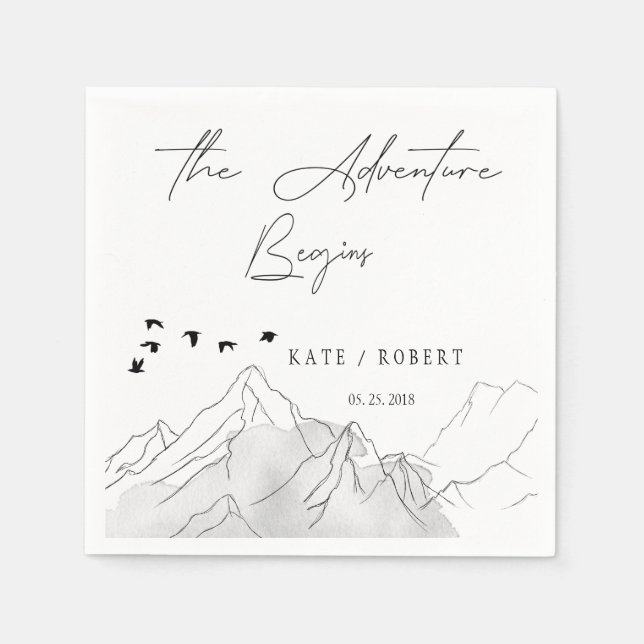 Serviette En Papier L'aventure commence Elegant Stencil Mariage (Devant)