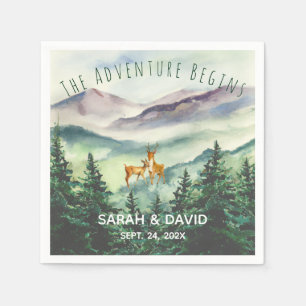 Serviette En Papier L'aventure commence Montagnes Mariages pins cerfs