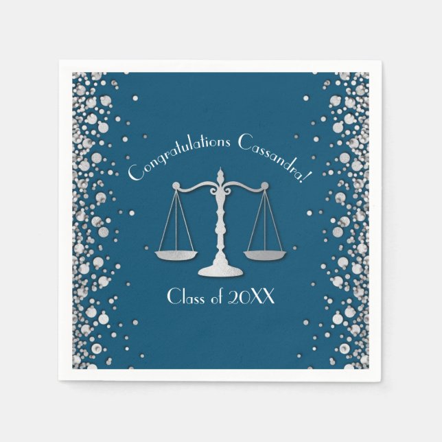 Serviette En Papier Lawyer Law School bleu Silver Graduation Party (Devant)