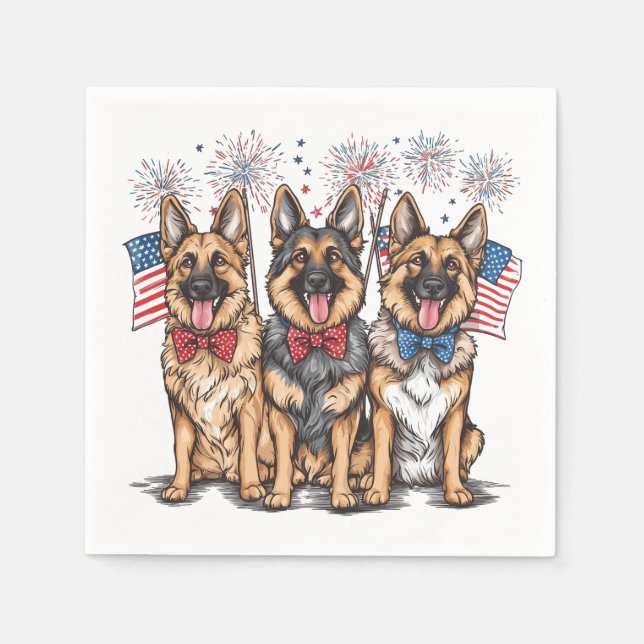 Serviette En Papier Le 4 Juillet Chiens De Berger Allemands (Devant)