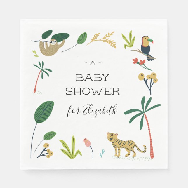 Serviette En Papier Le Baby shower de la jungle luxuriante (Devant)