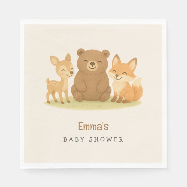 Serviette En Papier Le Baby shower des animaux des bois (Devant)