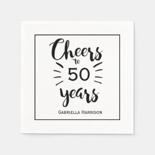 Serviette En Papier Le Black and White Modern aime 50 ans