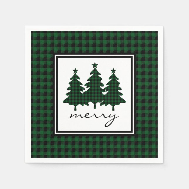 Serviette En Papier Le Buffalo Vert Vérifie Pins Arbres (Devant)