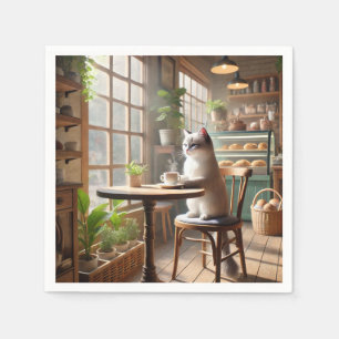 Serviette En Papier Le chat boit du café au café