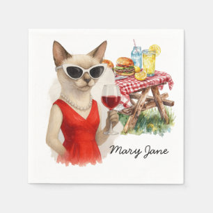 Serviette En Papier Le chat boit du vin Barbecue Party