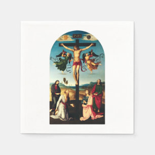 Serviette En Papier Le Christ crucifié avec la Vierge Marie