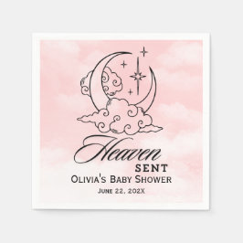 Serviette En Papier Le ciel a envoyé Baby shower rose lune étoiles